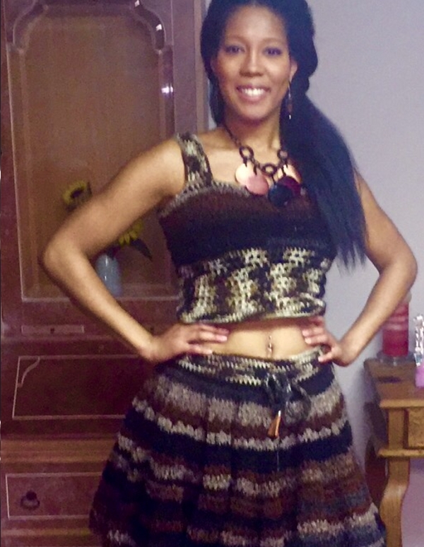 Badee Couture design - Two-piece multicolor crop top and flared skirt called Twirl.