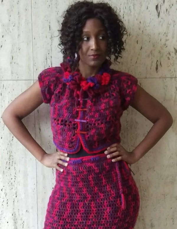 Badee Couture design - Two-piece multicolored crop top jacket and skirt. The design is called Moriya.